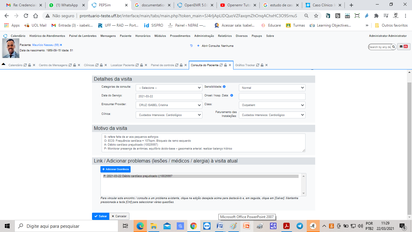 Lista de Problemas/Anotações do Paciente