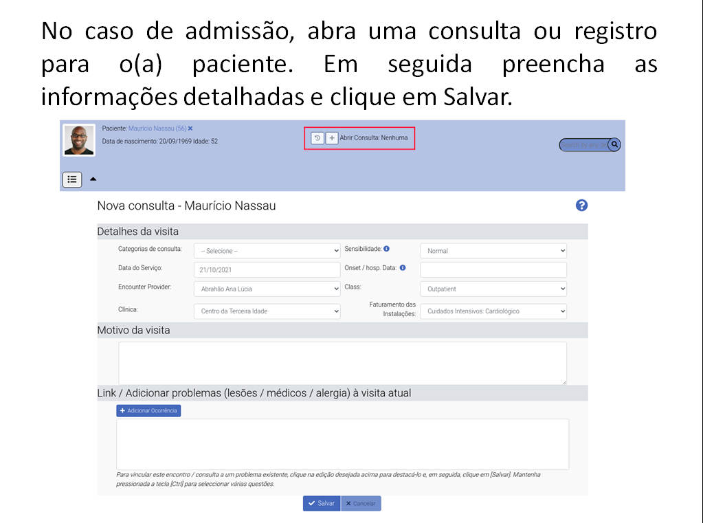 no caso de admissão